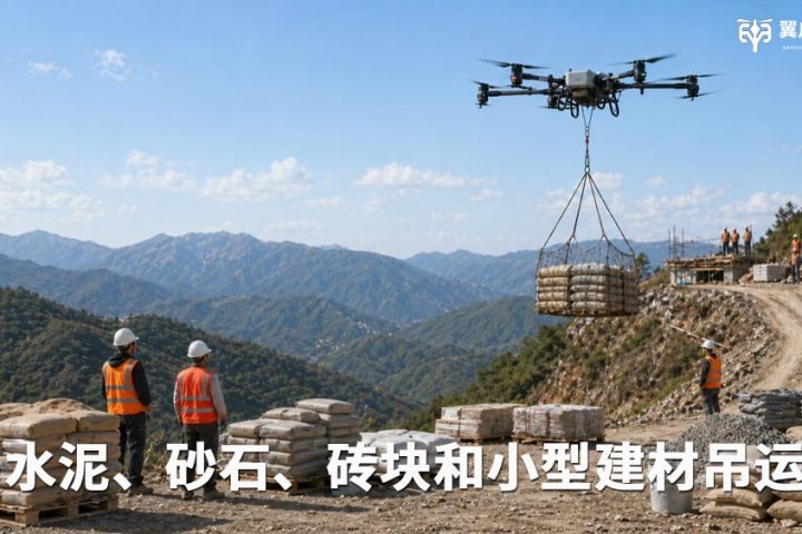 山地建材运输破局！翼启低空重载无人机吊运水泥/砂石/砖块，打通基建最后一公里!